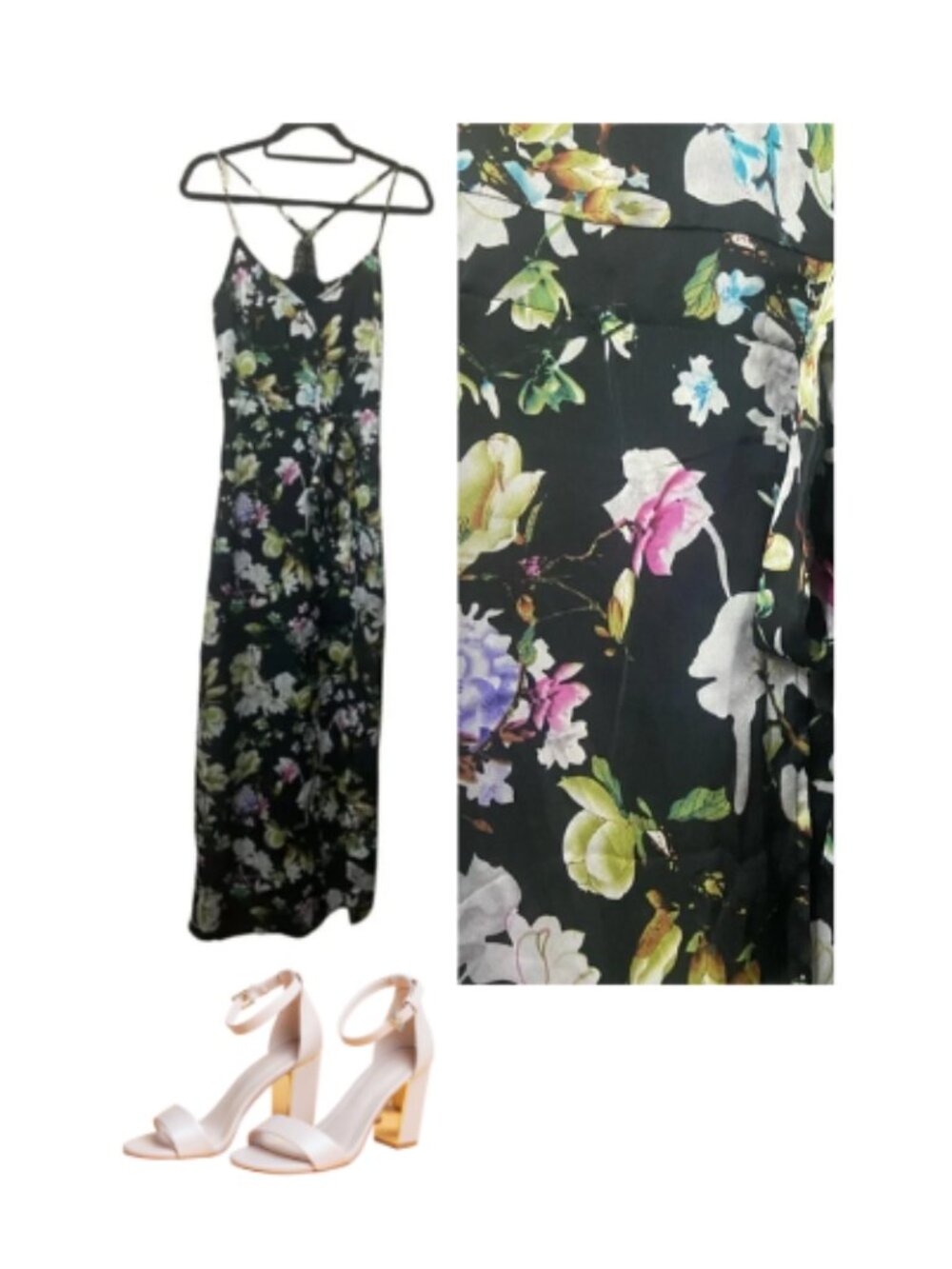 Lovposh size S floral wrap mini maxi overlay lace insert T strap maxi dress EUC
